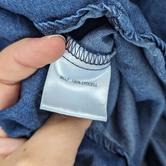 Jane & Delancey Blue Denim Style Off The Shoulder Top Ruffle Sleeve Women Medium - Picture 5 of 9